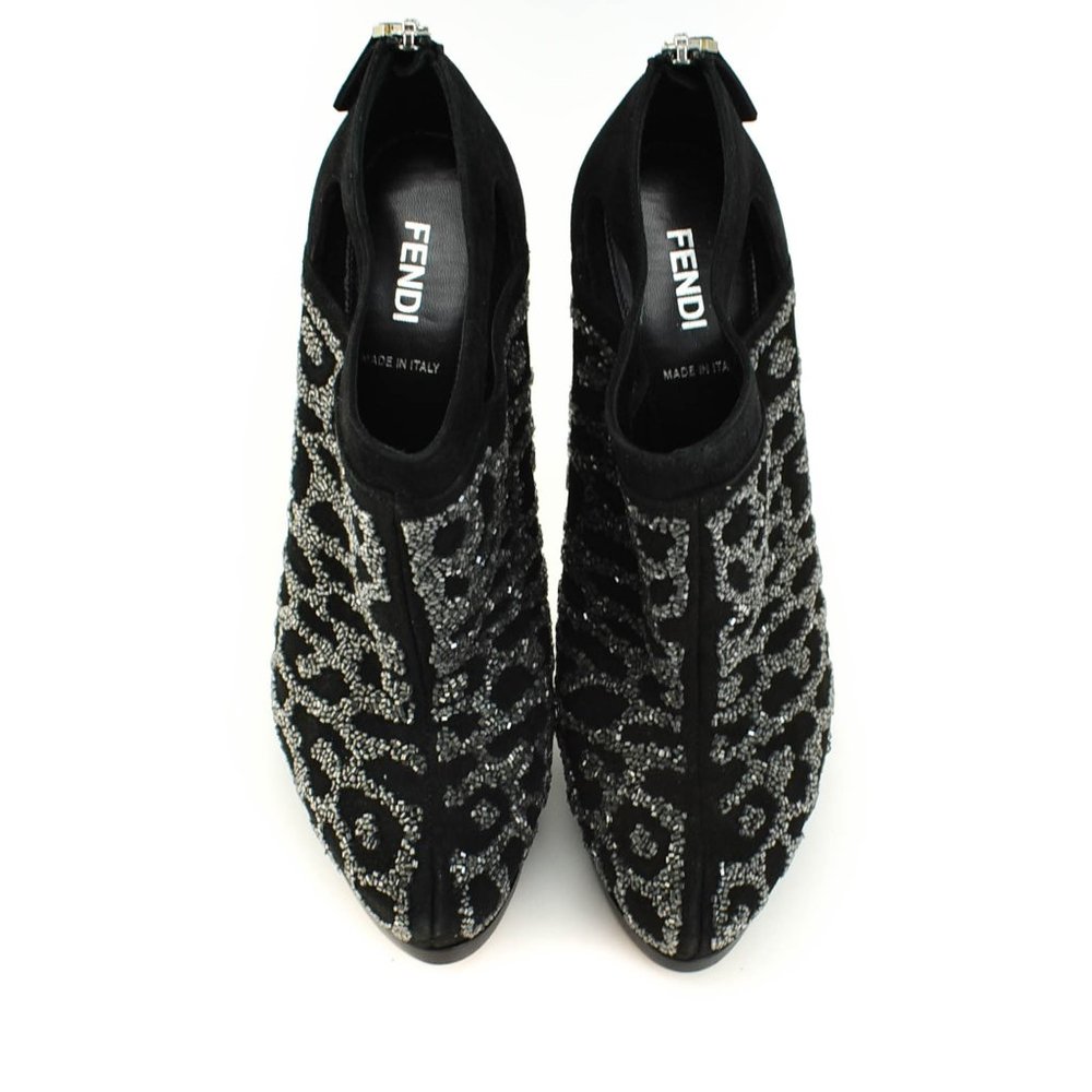 FENDI: Black, Leather Beaded Platform Logo Heels - Picture 3 of 11